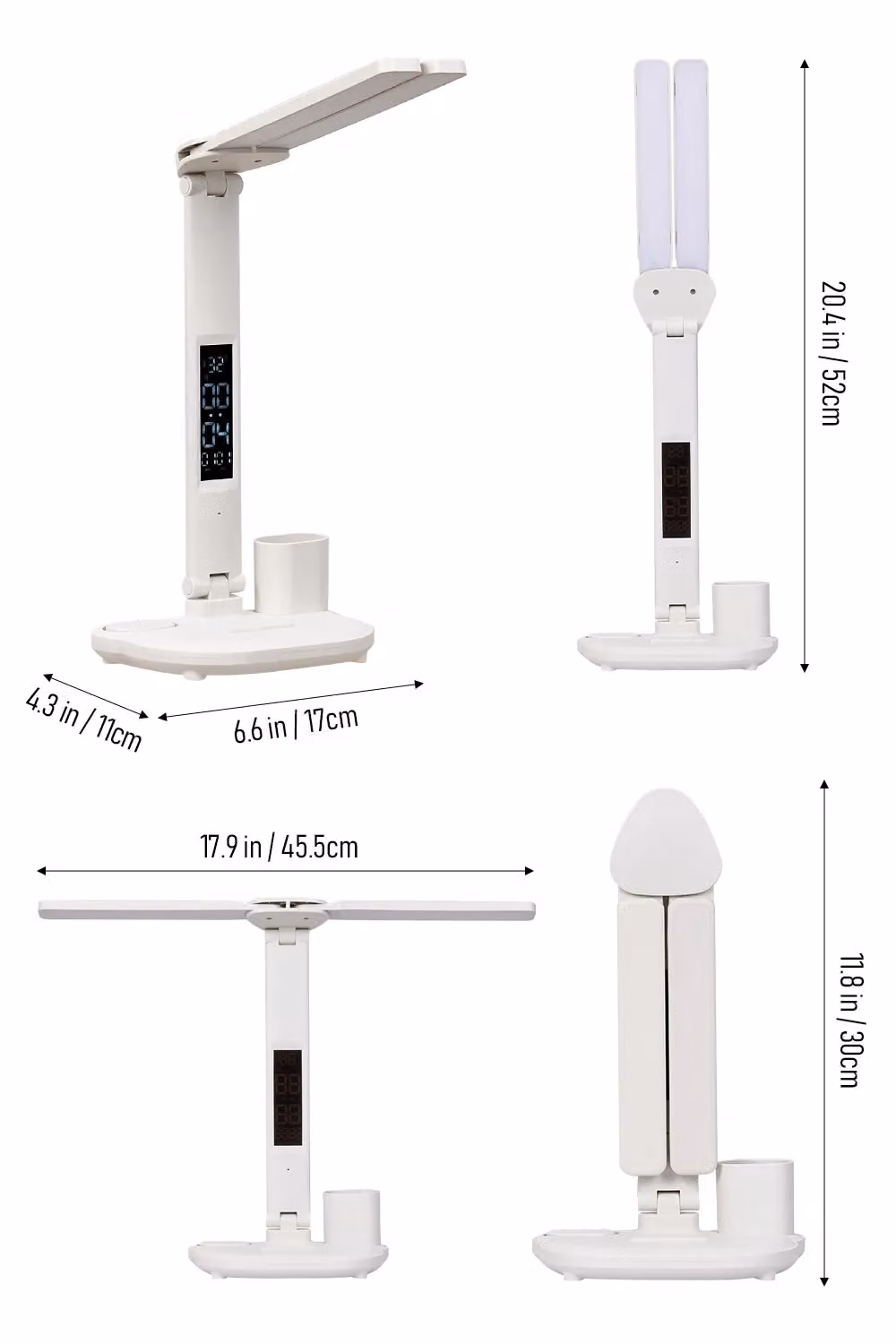 Living and Home Adjustable Dual-head LED Desk Lamp with LED Display in White – 3