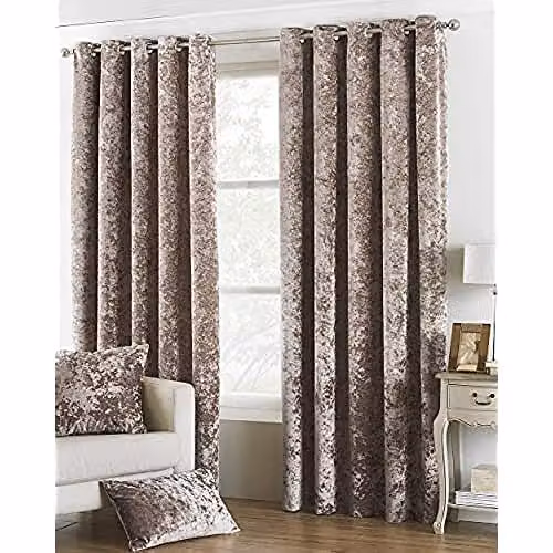 Paoletti Verona Crushed Velvet Eyelet Curtains, Beige and White, Width: 229 cm, Drop: 137 cm