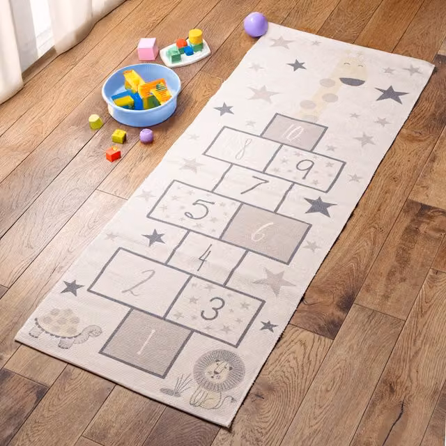 Marco Paul Non-Slip Washable Woven Kids Motif Nursery Rug in Grey