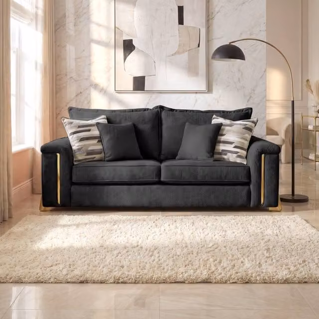 Somnior Deco Arch 3 Seater Sofa in Charcoal Sherpa Columbus Fabric – 1