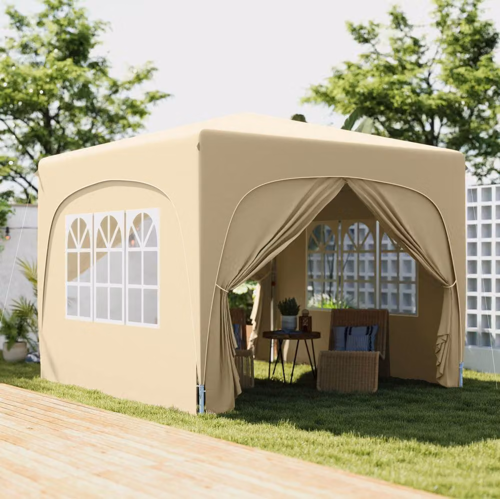 STILVORA Pop-Up Gazebo with Windows and Door, Beige, W/D/H: 300 x 300 x 273 cm – 2