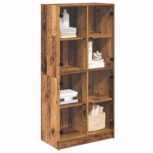 vidaXL Modern Highboard in Old Wood Brown with Glass Doors, W/D/H: 68 x 37 x 142 cm – 1