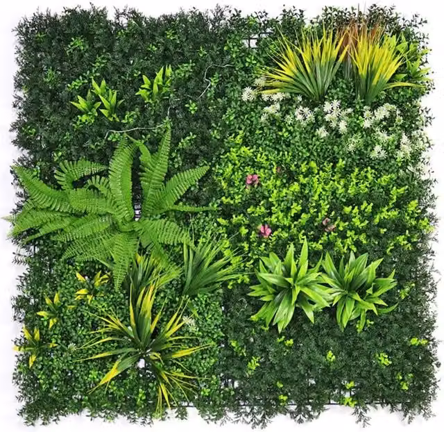 KORVIXA Green Artificial Living Wall Hedge Plant Panel, W: 100 cm, H: 100 cm – 1