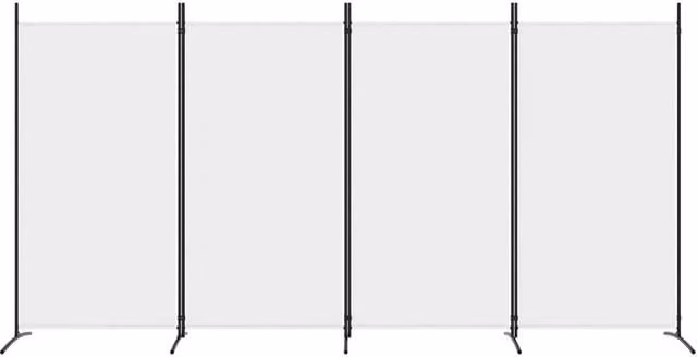 Berkfield Home 4-Panel Fabric and Metal Room Divider, White, W: 346 cm, H: 180 cm