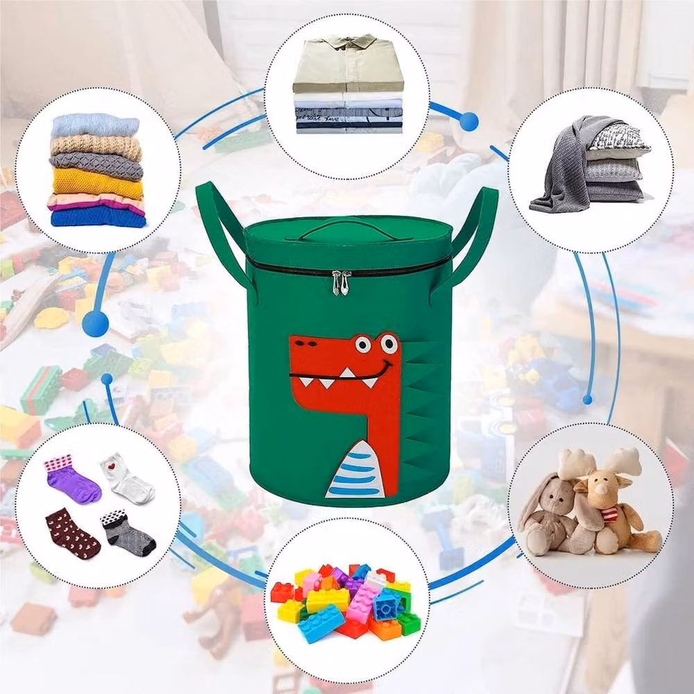 PAWNORA Large Collapsible Fabric Storage Box with Dinosaur Design in Green – 4
