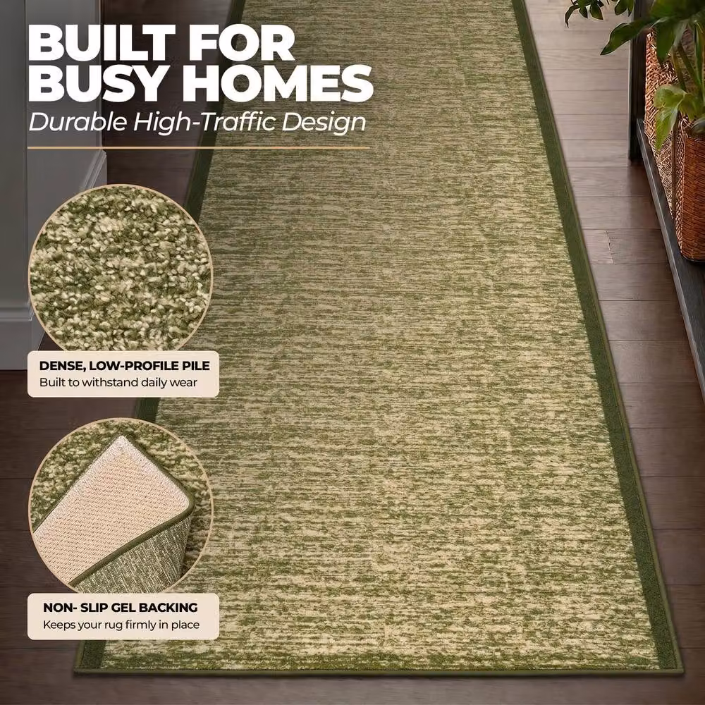 Bravich LTD Mottled Blend Green Hallway Runner Rug, Non-Slip Low Pile Polypropylene Carpet, W: 66 cm x L: 183 cm – 4