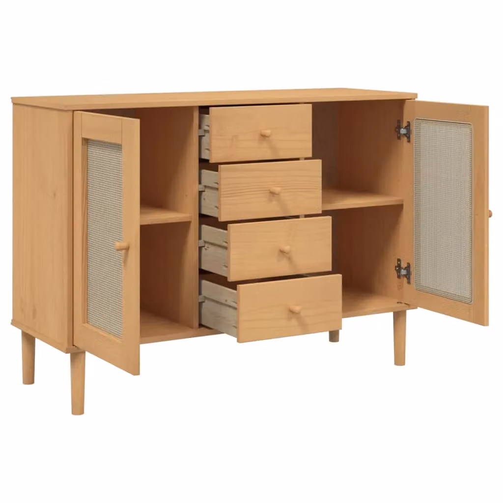 Berkfield Home Senja Sideboard in Brown Rattan Look Solid Pine Wood, W/D/H: 112 x 40 x 80 cm – 2