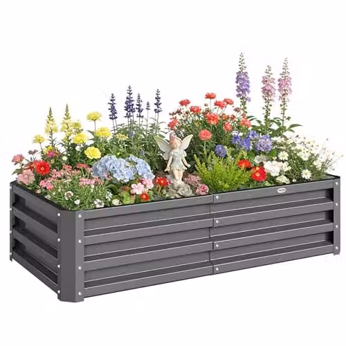 Outsunny 216L Raised Garden Bed in Grey Galvanised Steel, W: 120 cm, D: 60 cm, H: 30.5 cm