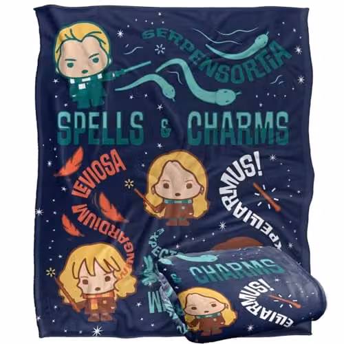 LOGOVISION Harry Potter Spells and Charms Fleece Blanket, Multicolour and White, W/D/H: 152 x 127 cm – 1
