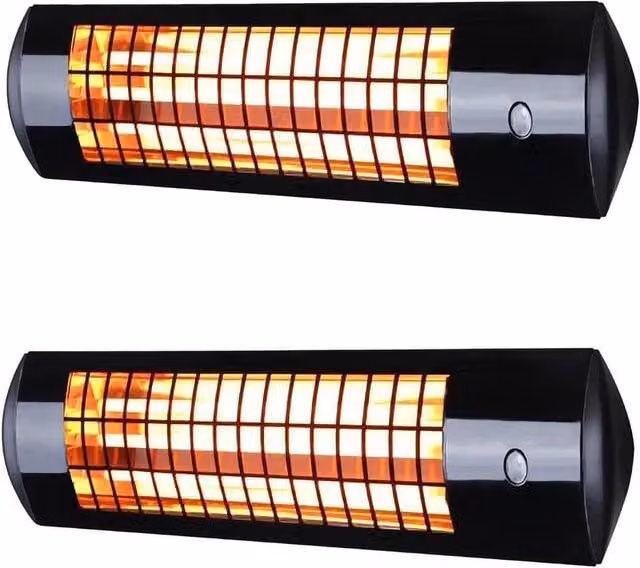 Primrose 1.8kW Wall Mounted Infrared Patio Heater with 3 Power Settings, Set of 2, Black