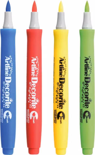 Artline Decorite Brush Marker Pens, Tropical Multicolour Pack of 4