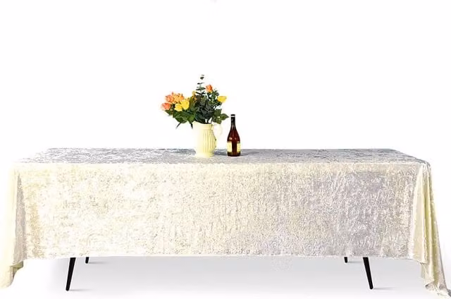Neel Blue Diamond Ivory Velvet Rectangular Tablecloth