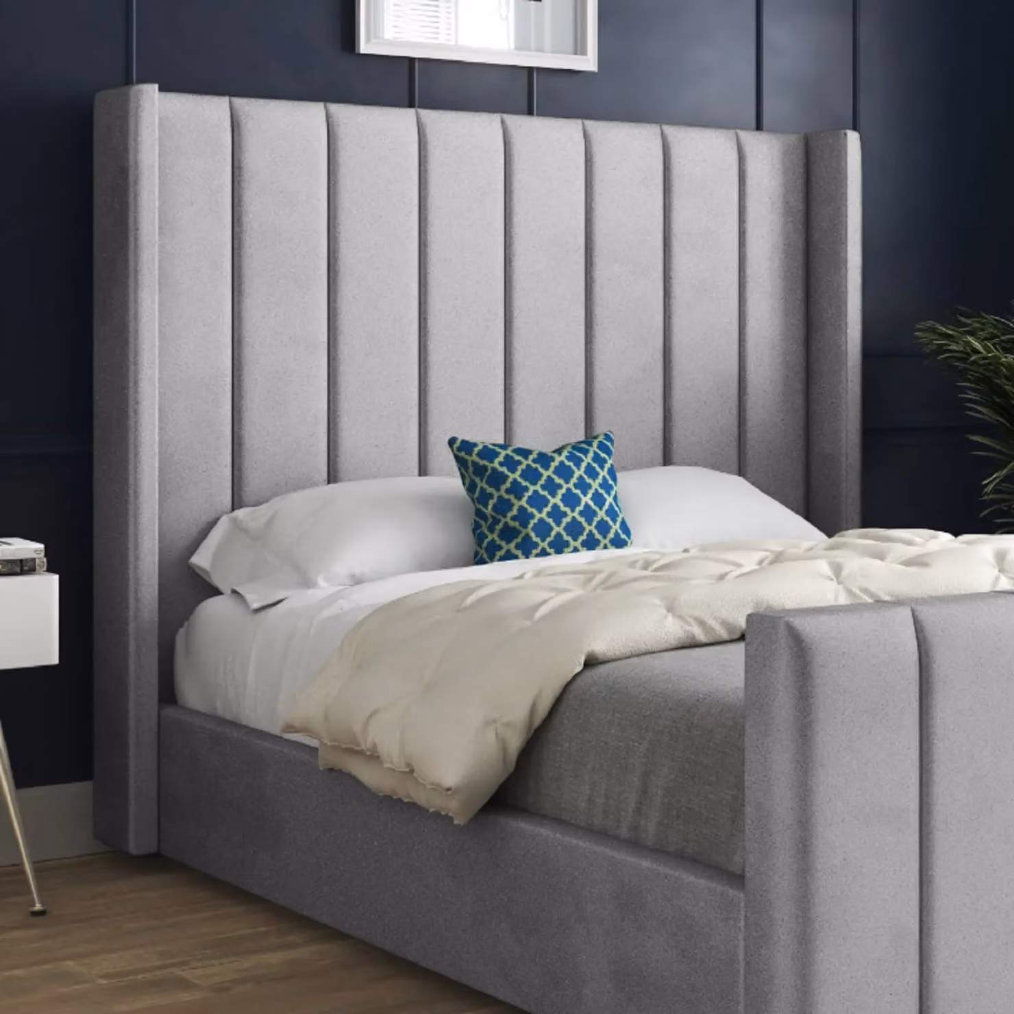 Casani Romano Upholstered Soft Velvet Bed Frame in Grey, W/D/H: 200 x 137 x 189 cm – 2