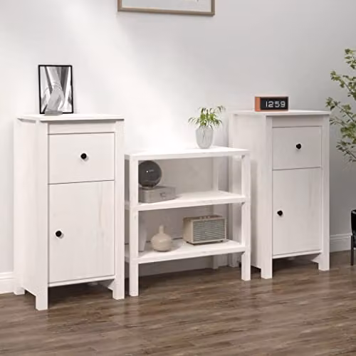 vidaXL Set of 2 White Solid Wood Pine Sideboards and Storage Cabinets – 2