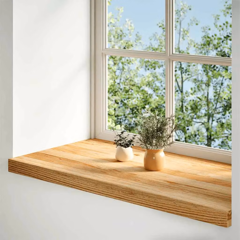 Berkfield Home Solid Oak Wood Window Sills, 2 Pack, Light Brown, W: 90 cm, D: 40 cm, H: 2 cm – 2