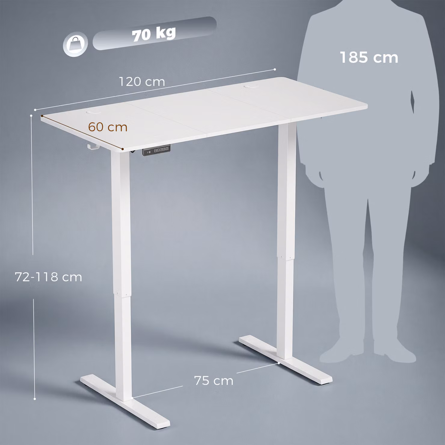 HOMCOM Height Adjustable Standing Desk with Memory Control and LED Display, White – 3