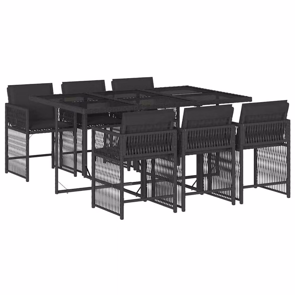 Berkfield Modern Polyrattan Garden Dining Set with Glass Top in Black – 2