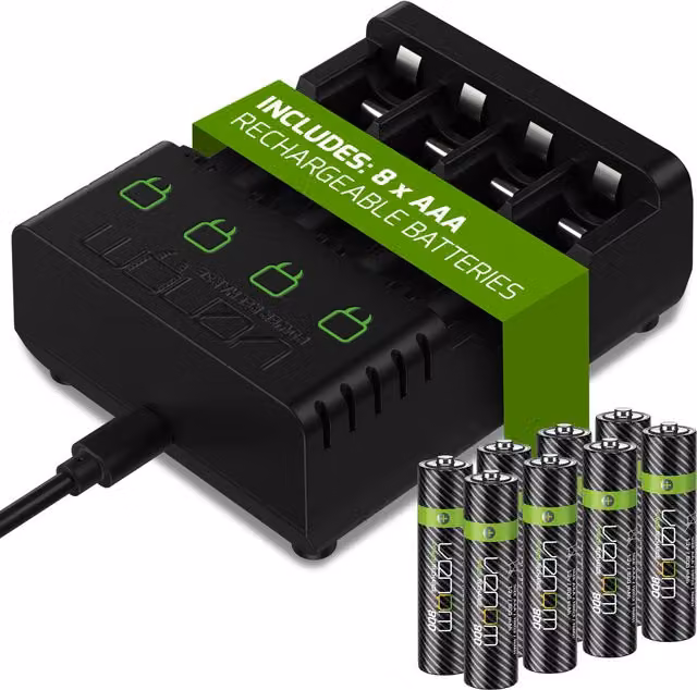 Venom Rechargeable Battery Charging Dock with 8 x 800mAh AAA Batteries, Black