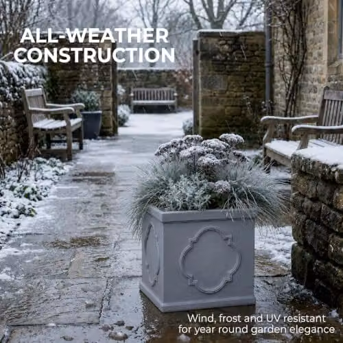IDEALIST Grey Reinforced Stone Square Planter, 30 cm Diameter – 5