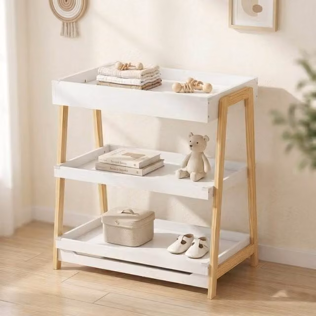 STILVORA Baby Changing Table with 2 Shelves and Waterproof Mat, White