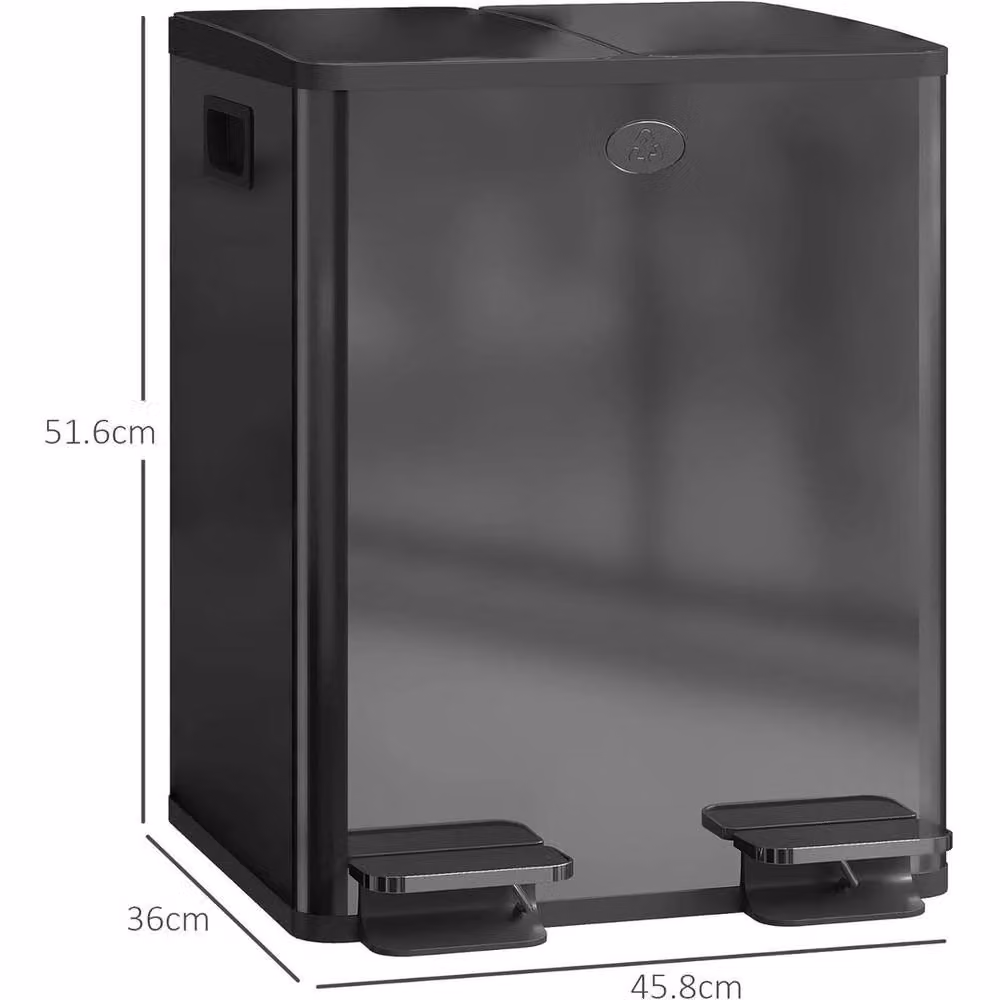 PAWNORA Black Stainless Steel Double Kitchen Pedal Bin, 40L – 2