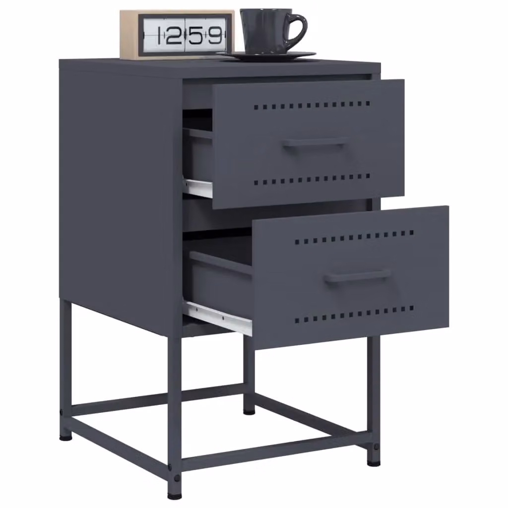 Berkfield Home Set of 2 Anthracite and Black Metal Bedside Cabinets, W/D/H: 36 x 39 x 60.5 cm – 4