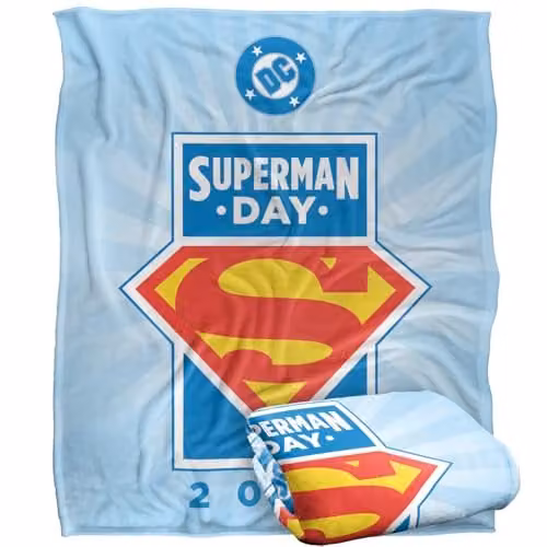 LOGOVISION Superman Day 2025 Logo Silky Touch Super Soft Fleece Throw Blanket, White, W/D/H: 152 x 127 cm