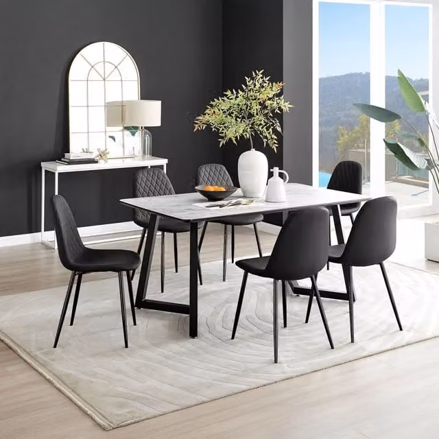 FurnitureboxUK Carson White Marble Effect Dining Table and 6 Corona Black Leg Chairs – 1