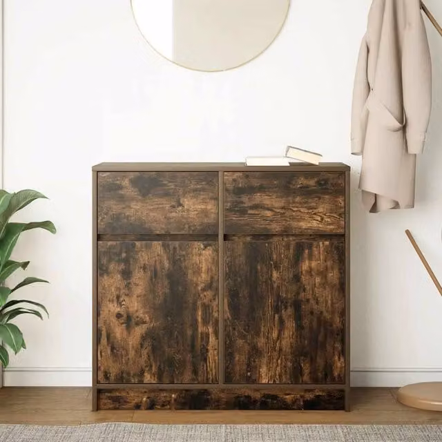 Berkfield Home Smoked Oak Sideboard with Drawer in Brown, W/D/H: 80 x 34 x 76 cm – 1
