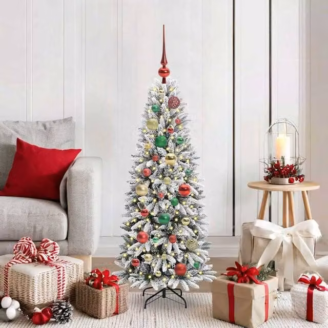 Berkfield Home Green and White Artificial Christmas Tree with 150 LEDs, W/D/H: 53 x 53 x 120 cm