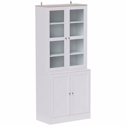 HOMCOM Modern White Bookcase with Glass Doors and Internal Shelves, H 178.5 x W 76.0 x D 40.0 cm – 1