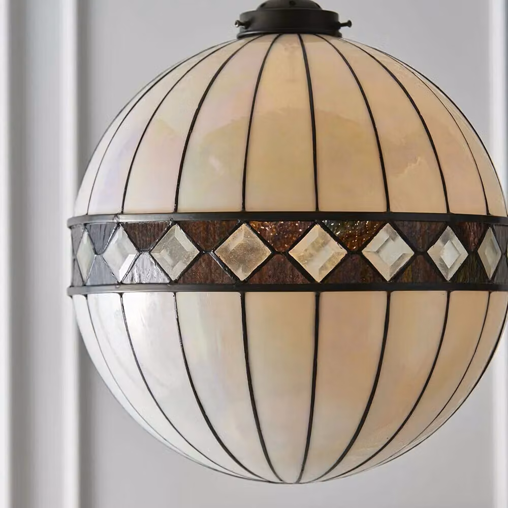 Loops Tiffany Glass Hanging Ceiling Pendant Light in Bronze and Transparent Clear – 2