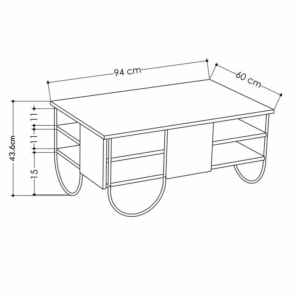 FORGEVIO 3 Tier Industrial Coffee Table with Natural Oak MDF Laminate and Black Metal Sled Base in Brown – 2