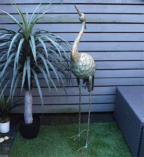 St Helens Home & Garden Metal Elegant Heron Free Standing Garden Ornament Sculpture in Green and Turquoise, Height: 104 cm – 2