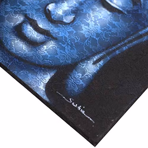 Beespoke Gifts Buddha Painting with Blue Brocade Detail and Floral Oriental Design – 2