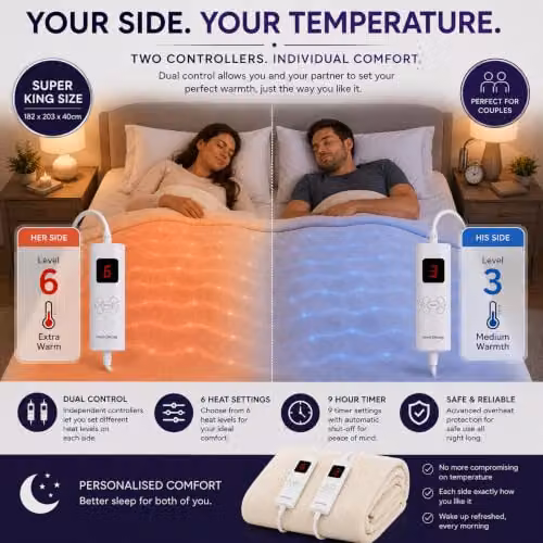 Sweet Dreams Superking Fleece Electric Heated Mattress Cover in White – 4
