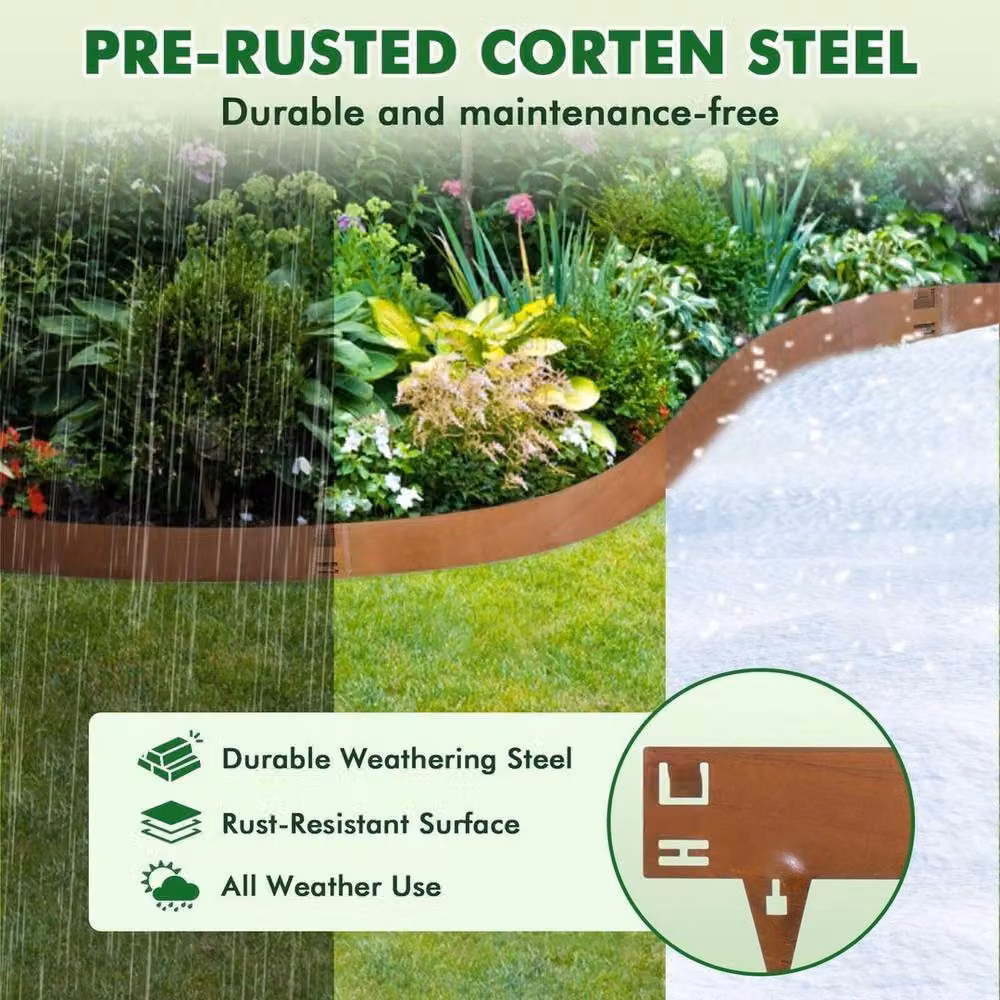 SPETLEK 25-Piece Steel Flexible Lawn Edging Set in Brown, W/H: 100 x 15 cm – 4