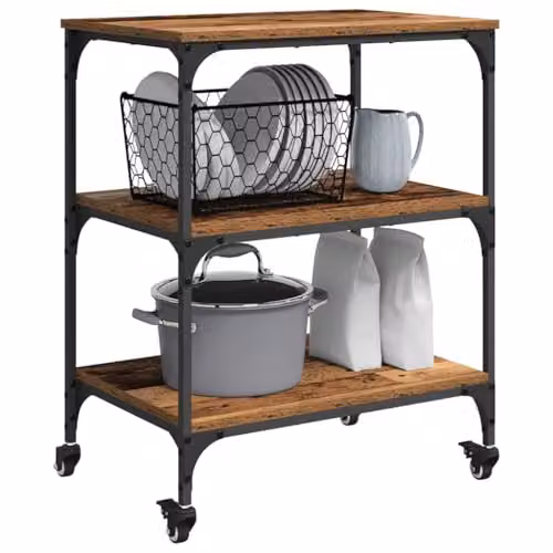 vidaXL Industrial Kitchen Trolley in Brown with Castors, W/D/H: 60 x 41 x 76 cm – 1