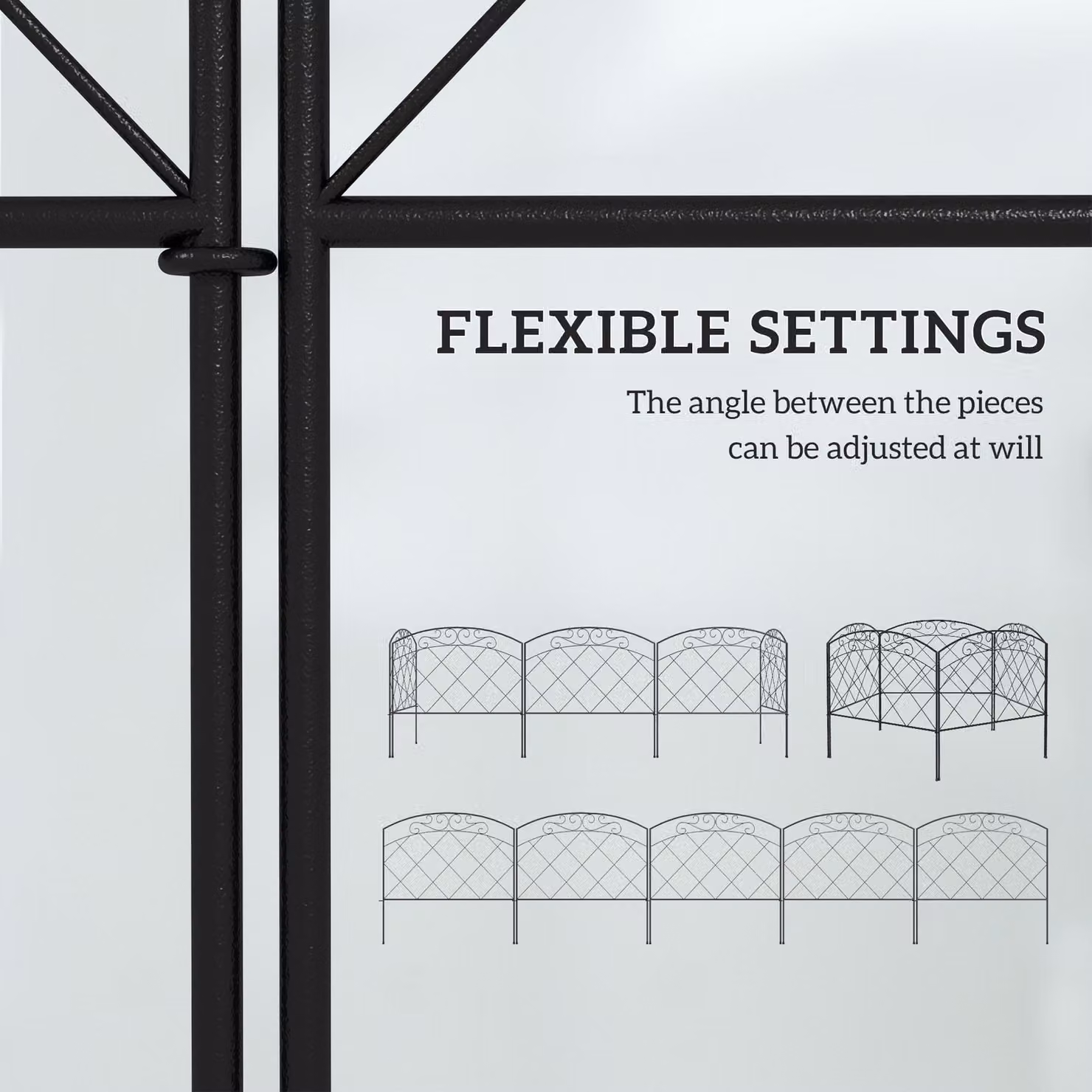 Outsunny 3m Black Powder-Coated Metal Decorative Garden Fence with Diamond and Swirl Pattern – 4