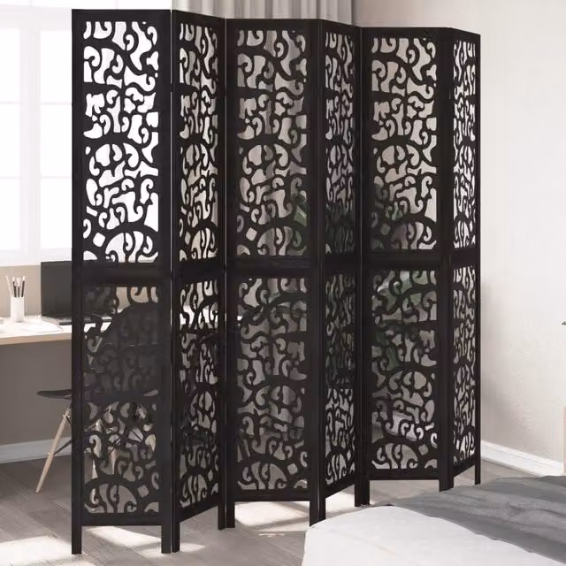 Berkfield Home 6 Panel Black Solid Paulownia Wood Room Divider – 1