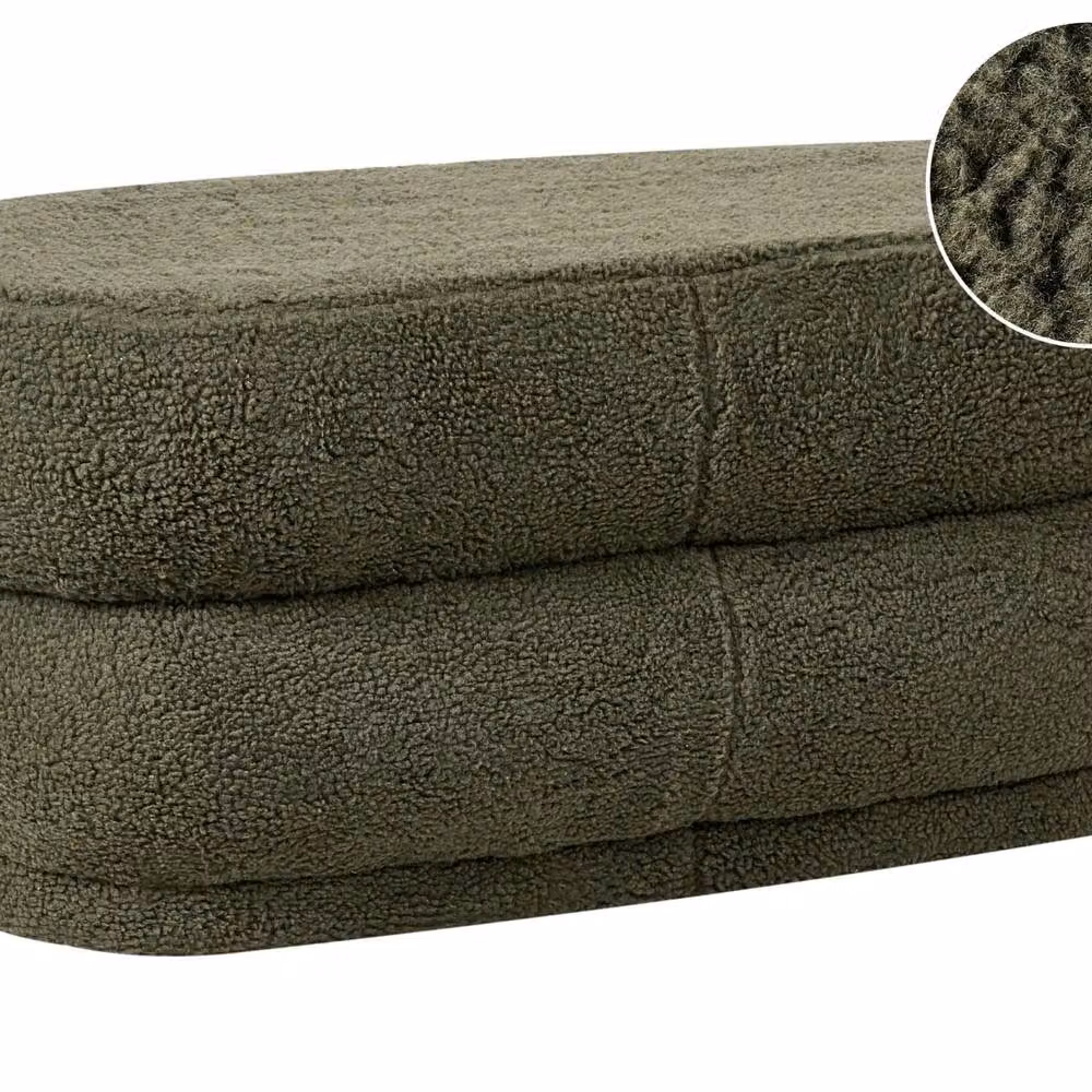 Wyld and Coco Green Bouclé Upholstered Bed Bench Stool with Rubberwood Legs – 2