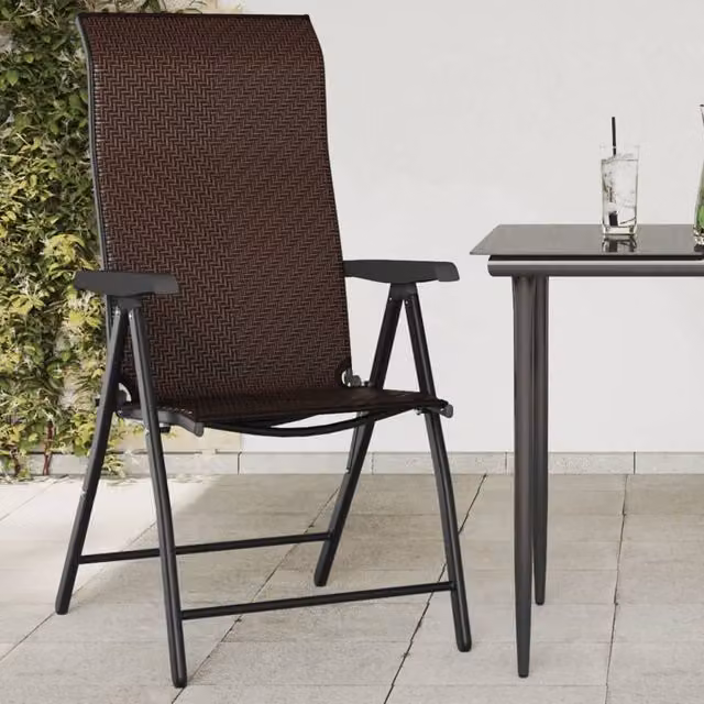 Berkfield Home Set of 4 Folding Garden Chairs in Brown Poly Rattan