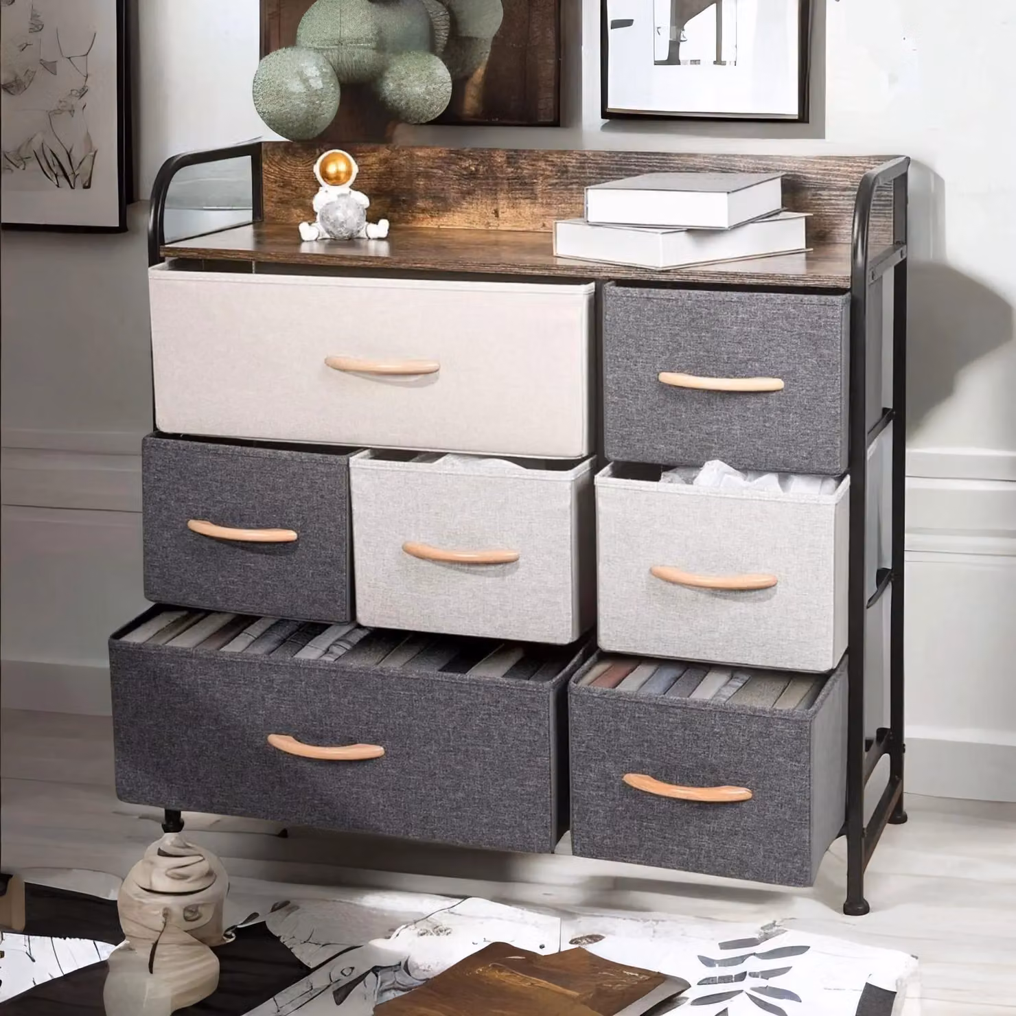 FURNOS 7 Drawer Fabric Bedroom Dresser Storage Organiser in Brown – 3