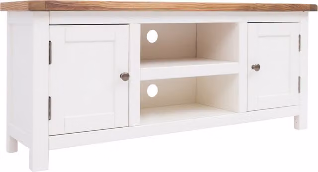 Cabinet Bits Lovere 2 Door TV Cabinet in Off-White Ash Wood with Brass Knobs