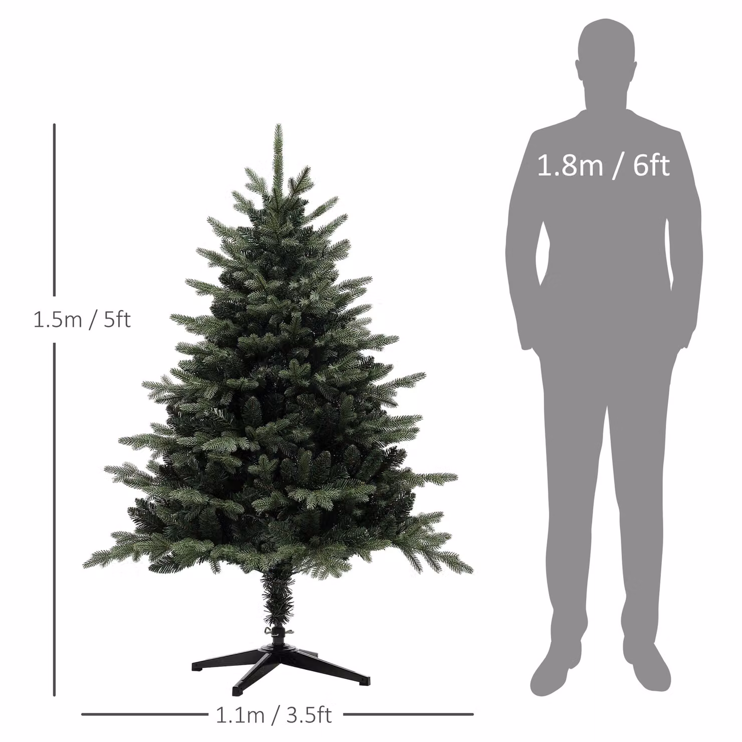 HOMCOM 5ft Artificial Spruce Christmas Tree with 1121 Branch Tips and Foldable Steel Base, Green – 2