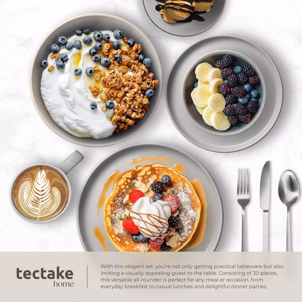 tectake Una 30 Piece Stoneware Dinnerware Set in Grey – 4