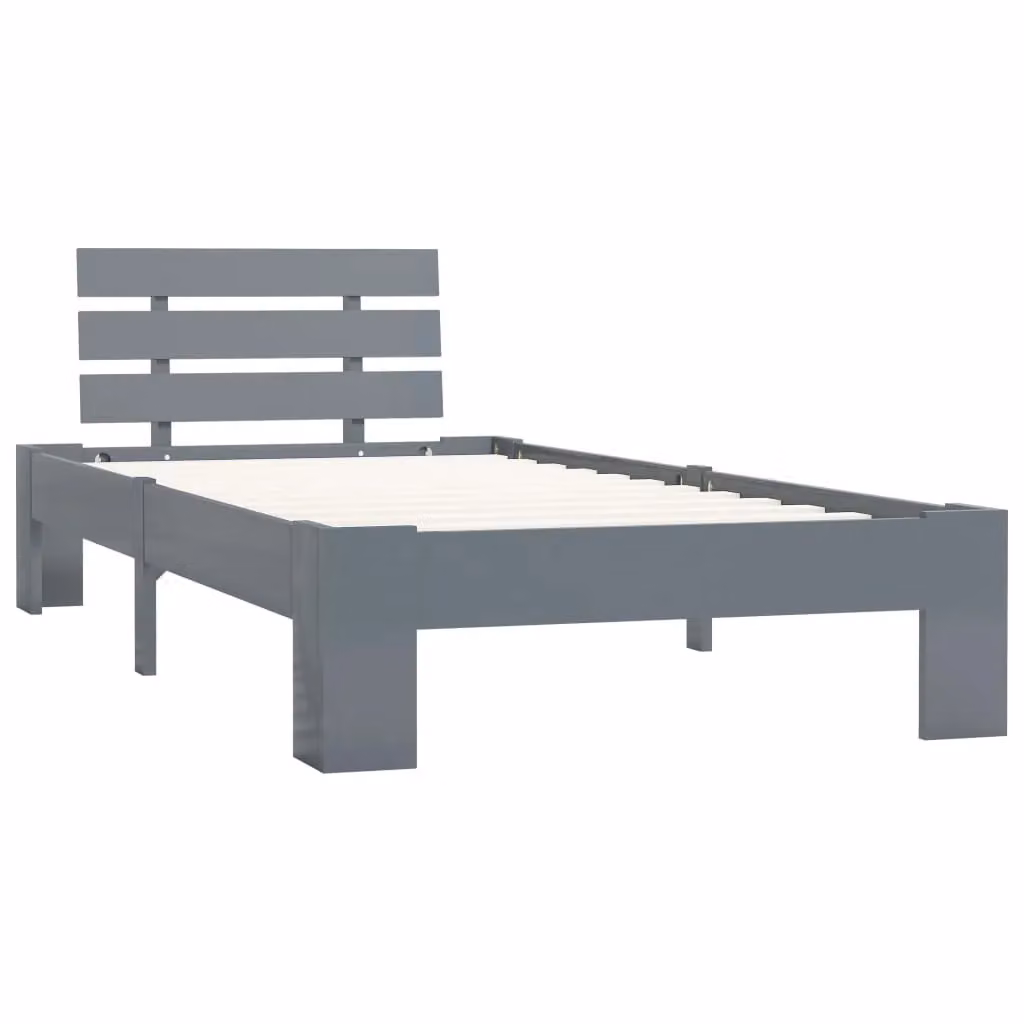 Berkfield Home Modern Grey Solid Pine Wood Bed Frame W: 90 cm, L: 200 cm – 2