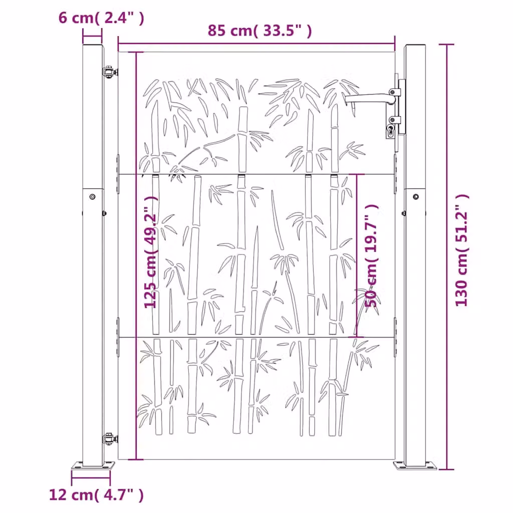 Berkfield Home Garden Gate in Brown Corten Steel with Bamboo Design, W: 105 cm, H: 155 cm – 5