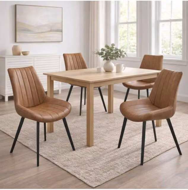 KDMD Malmo Scandinavian Modern Dining Chair in Brown Faux Leather