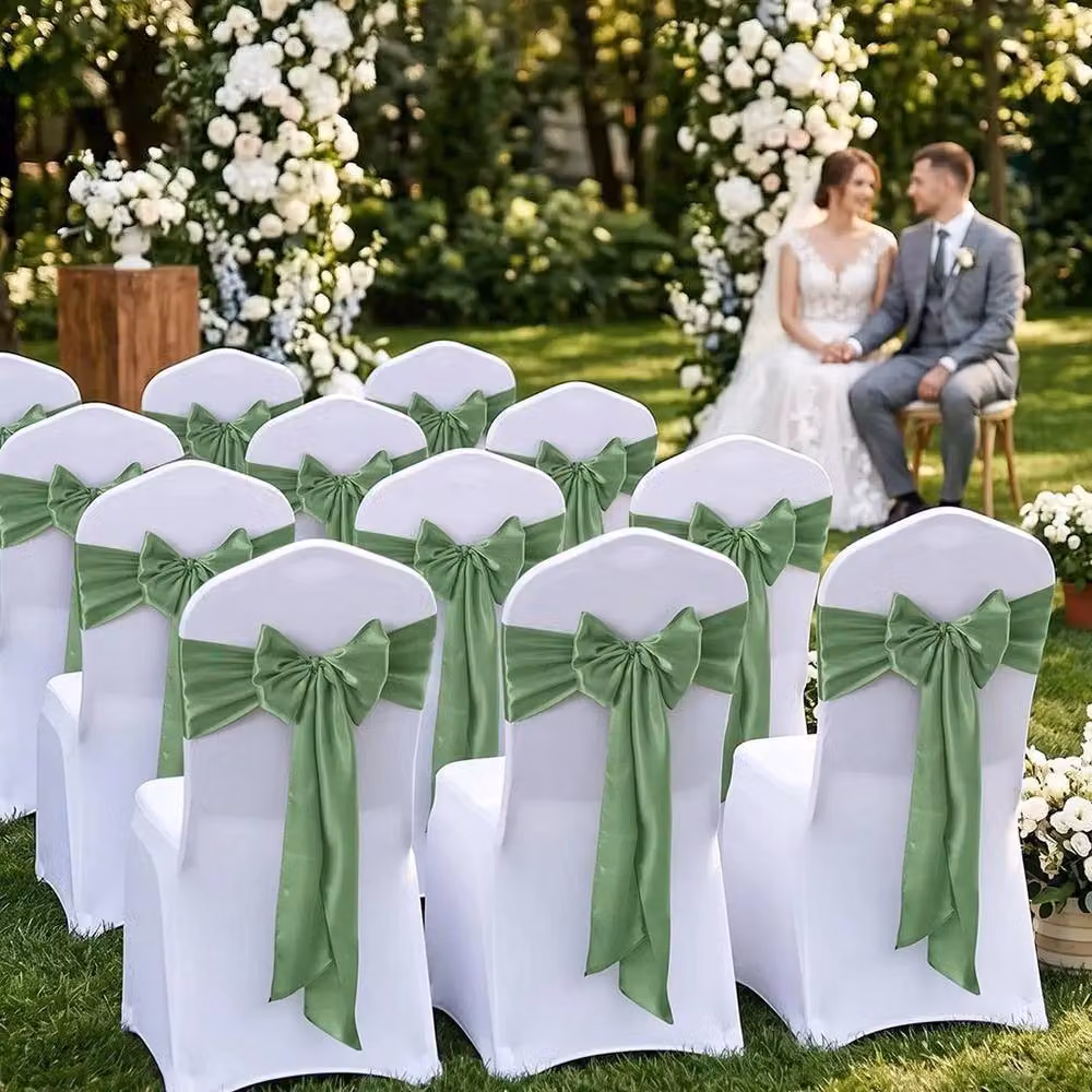 NESTLUNE 25-Piece Set of Spandex Bow Dining Chair Covers in White and Green, W: 100 cm, H: 60 cm – 3